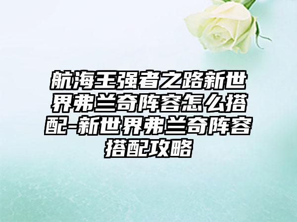 航海王强者之路新世界弗兰奇阵容怎么搭配-新世界弗兰奇阵容搭配攻略