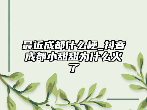 最近成都什么梗_抖音成都小甜甜为什么火了