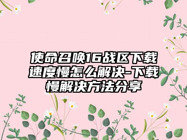 使命召唤16战区下载速度慢怎么解决-下载慢解决方法分享