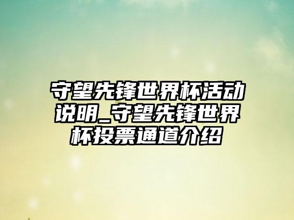 守望先锋世界杯活动说明_守望先锋世界杯投票通道介绍