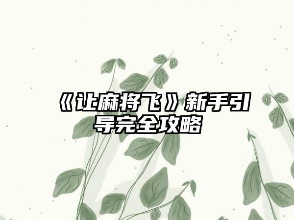 《让麻将飞》新手引导完全攻略