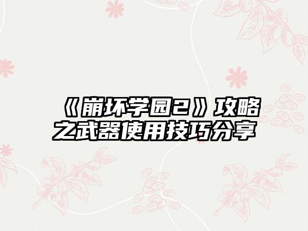 《崩坏学园2》攻略之武器使用技巧分享