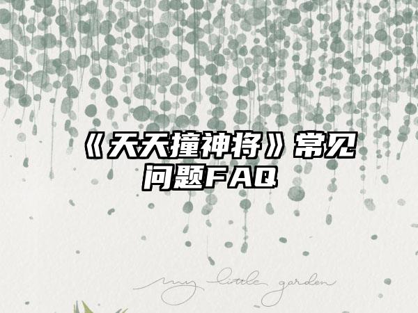 《天天撞神将》常见问题FAQ