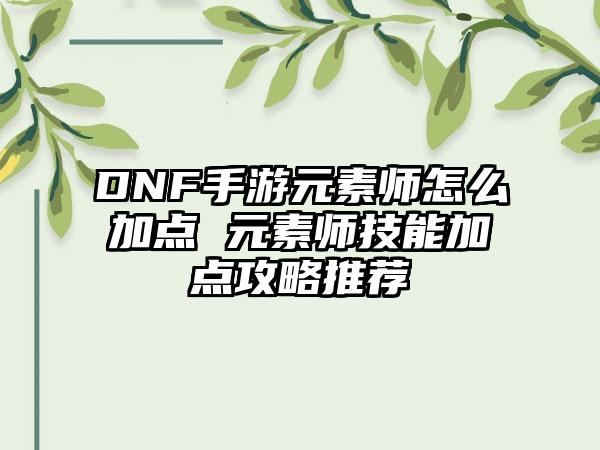 DNF手游元素师怎么加点 元素师技能加点攻略推荐