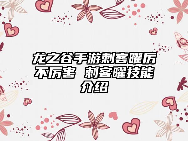 龙之谷手游刺客曜厉不厉害 刺客曜技能介绍