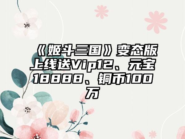 《姬斗三国》变态版上线送Vip12、元宝18888、铜币100万