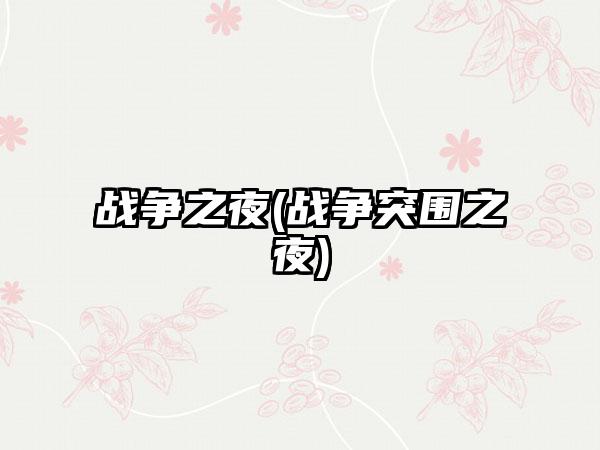 战争之夜(战争突围之夜)