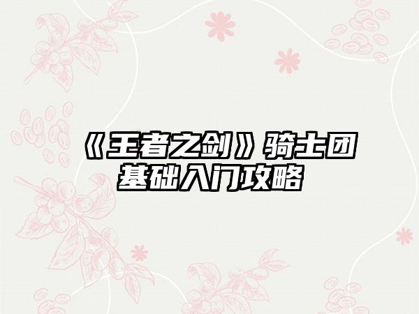 《王者之剑》骑士团基础入门攻略