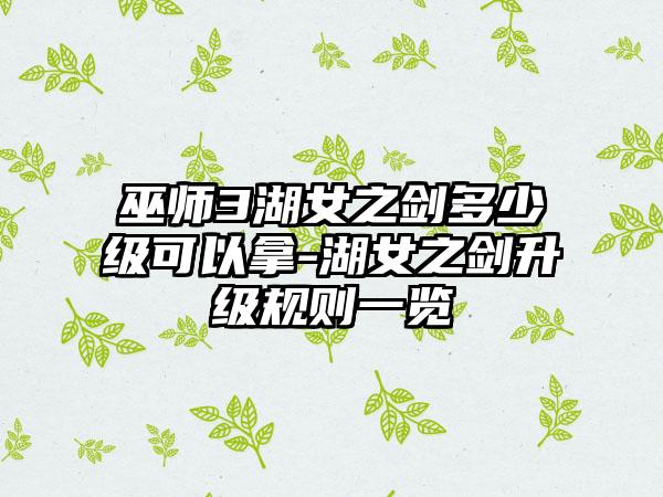 巫师3湖女之剑多少级可以拿-湖女之剑升级规则一览