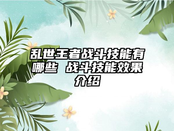 乱世王者战斗技能有哪些 战斗技能效果介绍