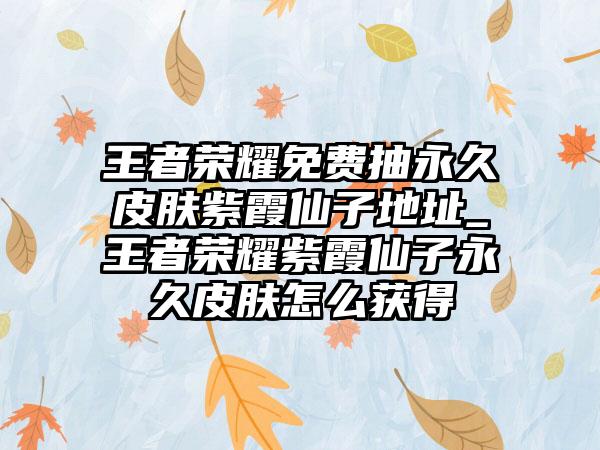 王者荣耀免费抽永久皮肤紫霞仙子地址_王者荣耀紫霞仙子永久皮肤怎么获得