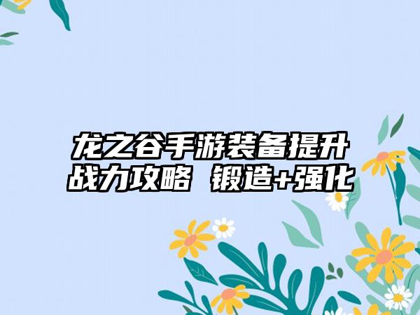 龙之谷手游装备提升战力攻略 锻造+强化