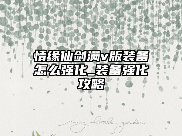 情缘仙剑满v版装备怎么强化_装备强化攻略