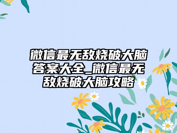 微信最无敌烧破大脑答案大全_微信最无敌烧破大脑攻略