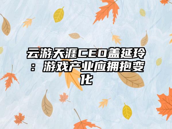 云游天涯CEO盖延玲：游戏产业应拥抱变化
