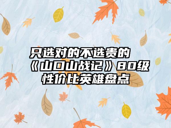 只选对的不选贵的《山口山战记》80级性价比英雄盘点