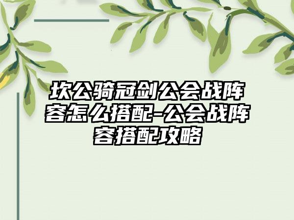 坎公骑冠剑公会战阵容怎么搭配-公会战阵容搭配攻略