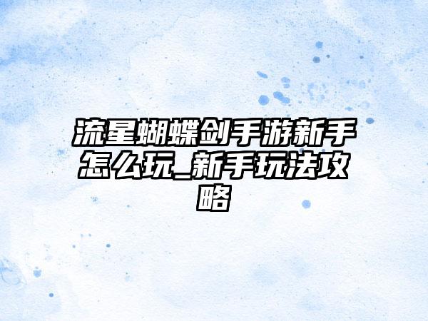 流星蝴蝶剑手游新手怎么玩_新手玩法攻略