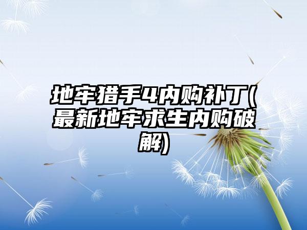 地牢猎手4内购补丁(最新地牢求生内购破解)
