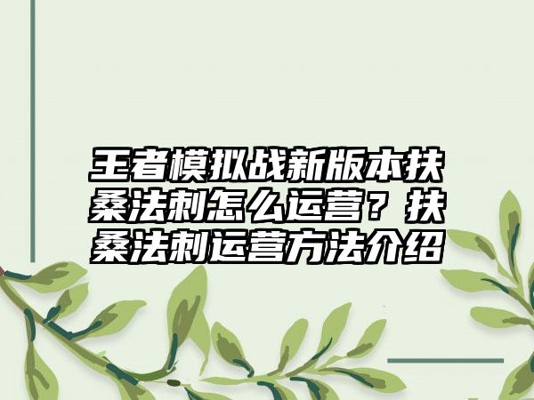王者模拟战新版本扶桑法刺怎么运营？扶桑法刺运营方法介绍