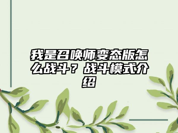 我是召唤师变态版怎么战斗？战斗模式介绍