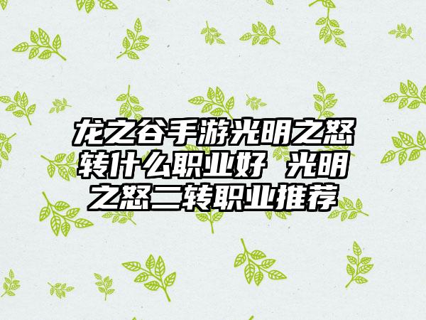 龙之谷手游光明之怒转什么职业好 光明之怒二转职业推荐