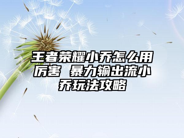 王者荣耀小乔怎么用厉害 暴力输出流小乔玩法攻略