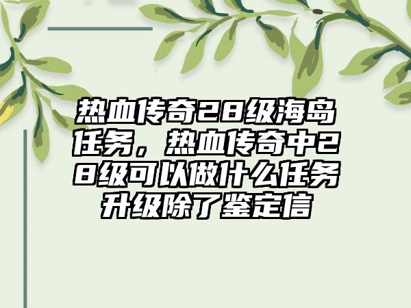 热血传奇28级海岛任务，热血传奇中28级可以做什么任务升级除了鉴定信
