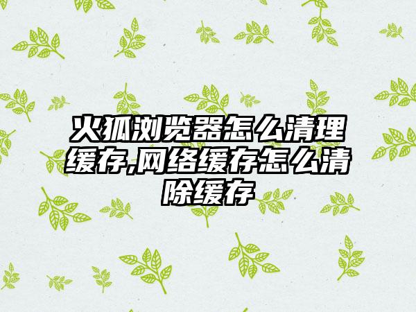火狐浏览器怎么清理缓存,网络缓存怎么清除缓存
