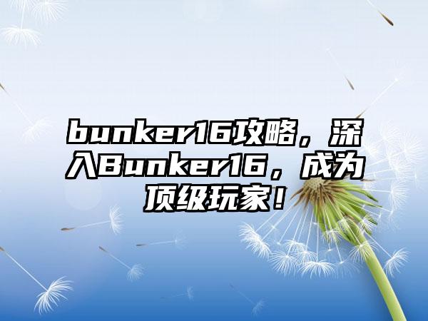 bunker16攻略，深入Bunker16，成为顶级玩家！