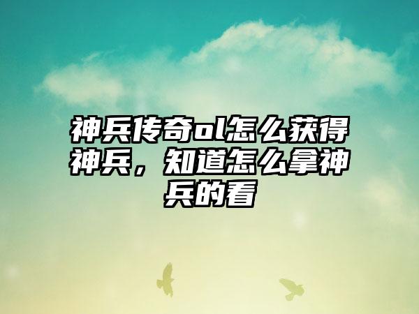 神兵传奇ol怎么获得神兵，知道怎么拿神兵的看