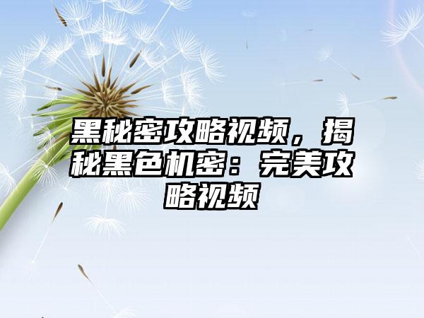 黑秘密攻略视频，揭秘黑色机密：完美攻略视频