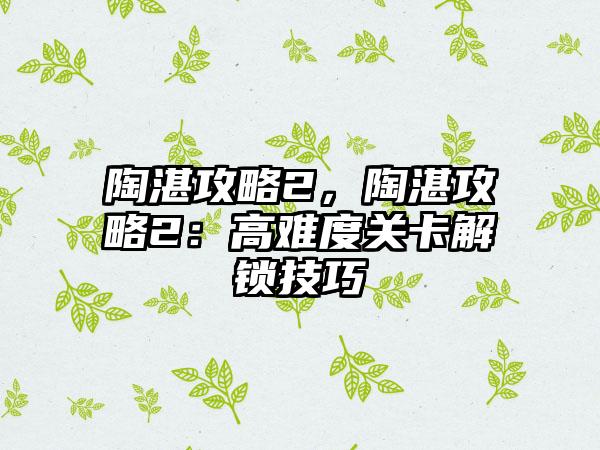 陶湛攻略2，陶湛攻略2：高难度关卡解锁技巧