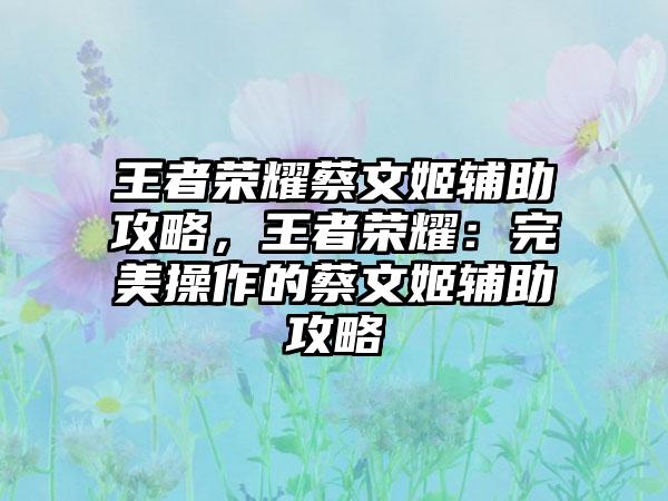 王者荣耀蔡文姬辅助攻略，王者荣耀：完美操作的蔡文姬辅助攻略