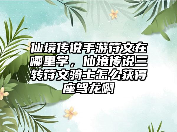 仙境传说手游符文在哪里学，仙境传说三转符文骑士怎么获得座驾龙啊