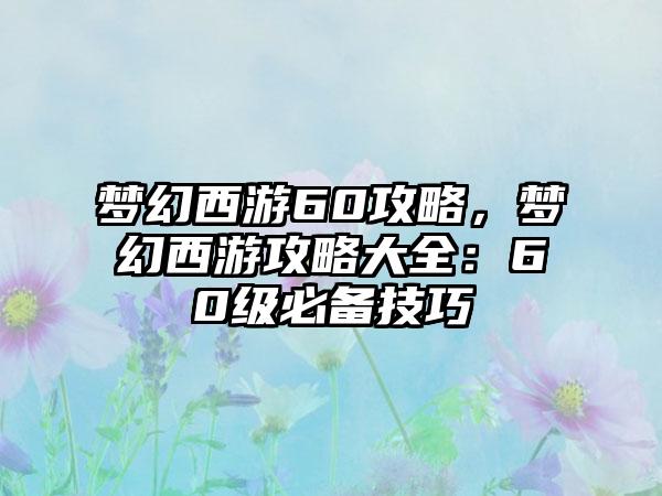 梦幻西游60攻略，梦幻西游攻略大全：60级必备技巧