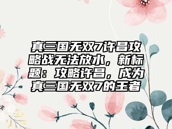 真三国无双7许昌攻略战无法放水，新标题：攻略许昌，成为真三国无双7的王者