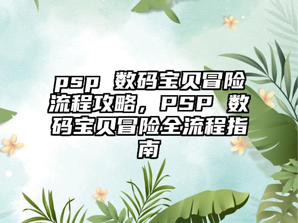 psp 数码宝贝冒险流程攻略，PSP 数码宝贝冒险全流程指南