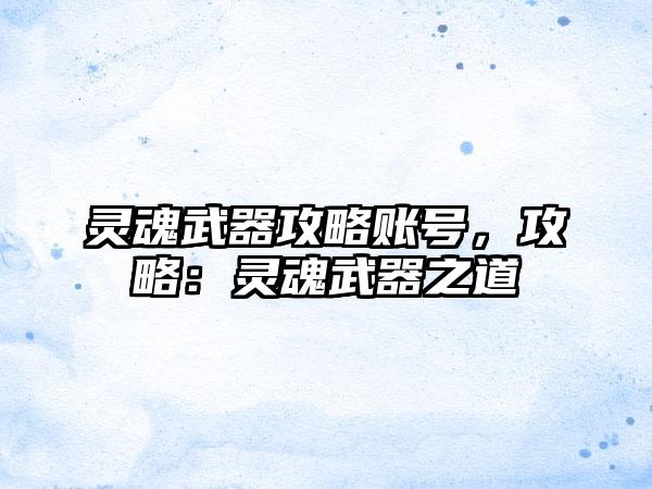 灵魂武器攻略账号，攻略：灵魂武器之道