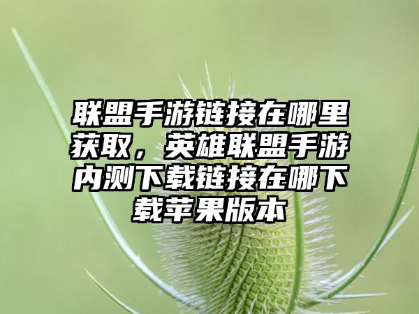 联盟手游链接在哪里获取，英雄联盟手游内测下载链接在哪下载苹果版本