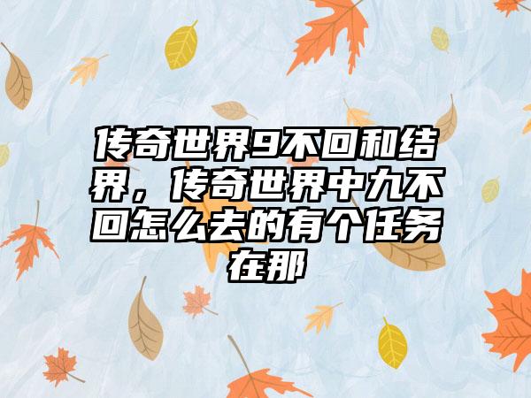 传奇世界9不回和结界，传奇世界中九不回怎么去的有个任务在那