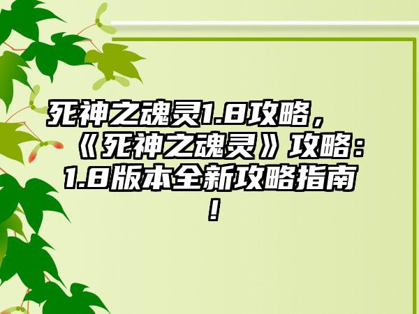死神之魂灵1.8攻略，《死神之魂灵》攻略：1.8版本全新攻略指南！