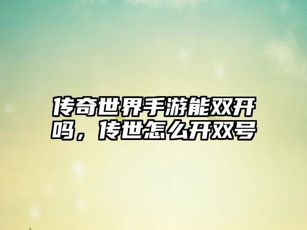 传奇世界手游能双开吗，传世怎么开双号