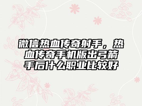 微信热血传奇射手，热血传奇手机版出弓箭手后什么职业比较好