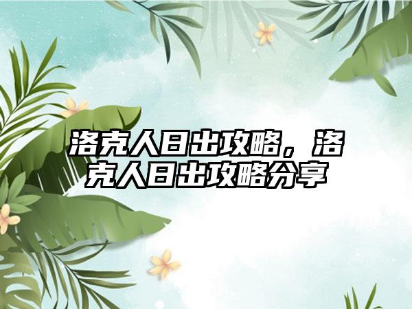 洛克人日出攻略，洛克人日出攻略分享