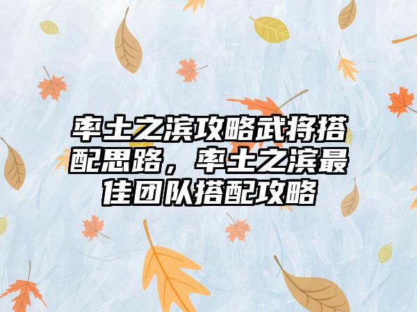 率土之滨攻略武将搭配思路，率土之滨最佳团队搭配攻略