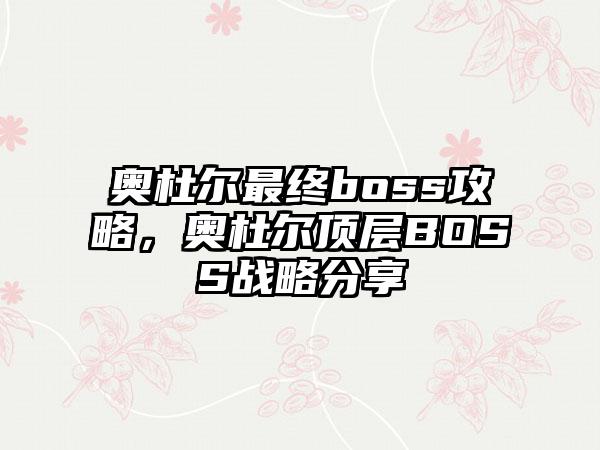 奥杜尔最终boss攻略，奥杜尔顶层BOSS战略分享