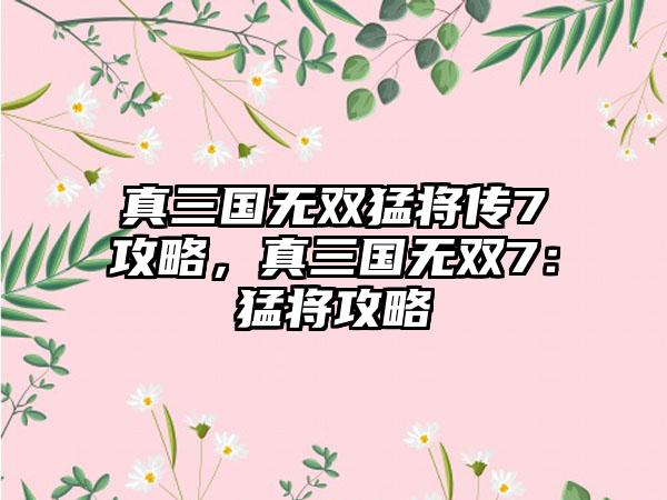 真三国无双猛将传7攻略，真三国无双7：猛将攻略