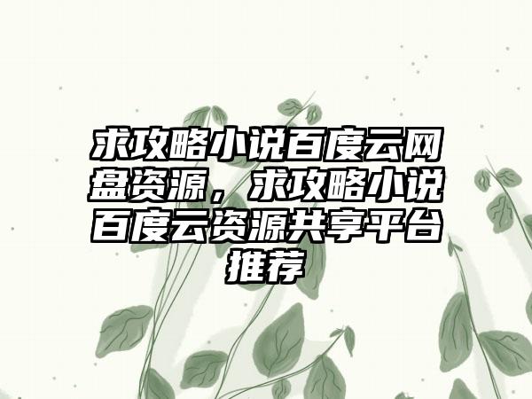 求攻略小说百度云网盘资源，求攻略小说百度云资源共享平台推荐