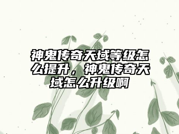 神鬼传奇天域等级怎么提升，神鬼传奇天域怎么升级啊